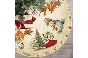Vintage Christmas Decorations Tree Skirt 48 Inch Retro Sika Deer Xmas Tree Mat Vintage Style for Indoor Outdoor Merry Christm