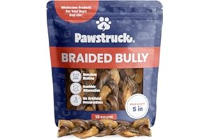 Pawstruck Natural 5” Braided Bully Sticks for Dogs, Tough Long-Lasting, Rawhide-Free, Low Odor, Healthy Single Ingredient Chew Treat for Aggressive Chewers, 10 Count, Packaging May Vary