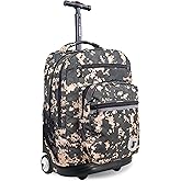 J World Sundance Laptop Rolling Backpack for Girls Boys. Roller Bookbag with Wheels, Green Camo