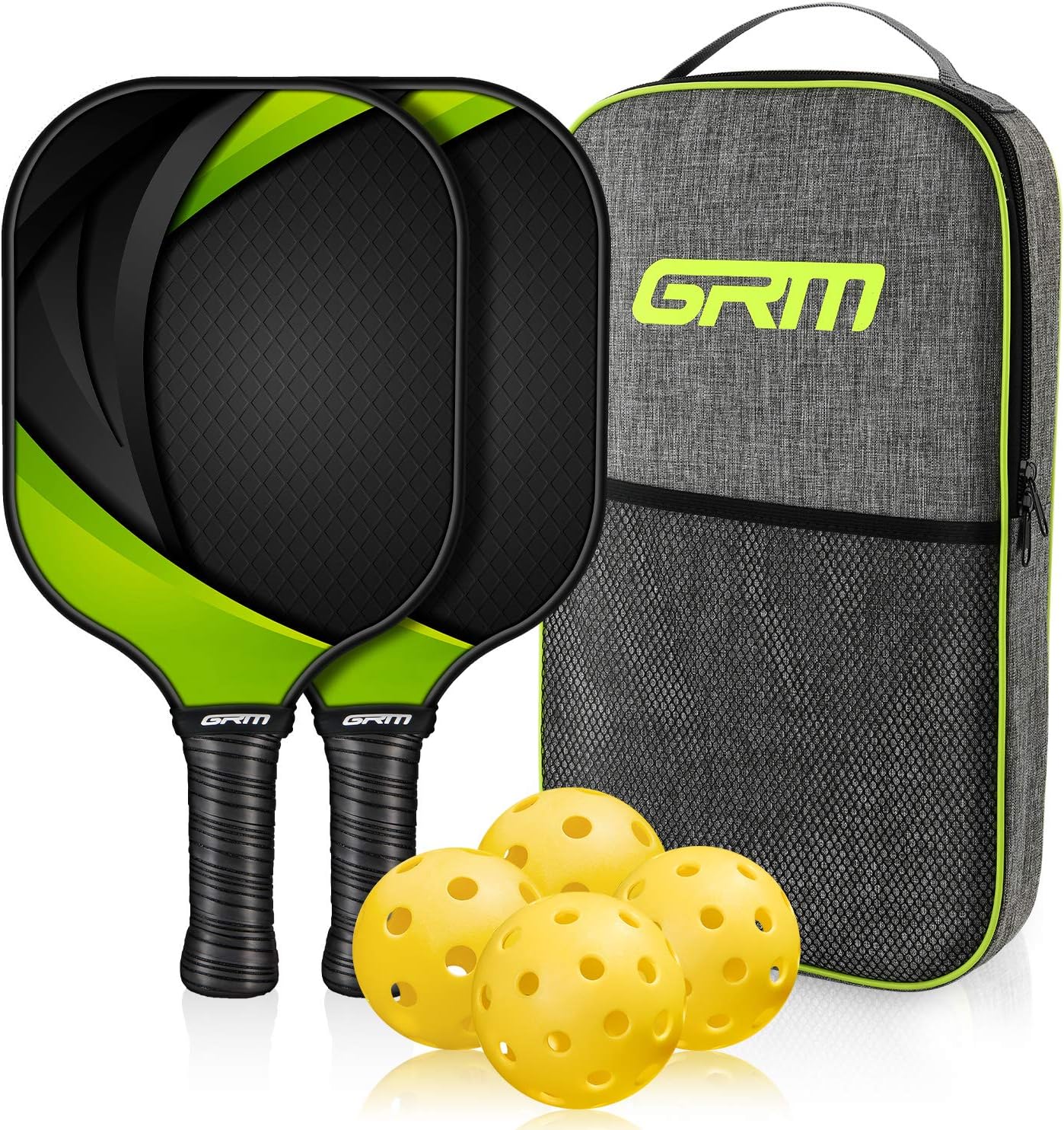 GRM Pickleball Paddles Set of 2 Graphite Pickleball Set Lightweight Pickleball Racket, Carbon Fiber Surface, Polypropylene Honeycomb Core, 2 Pickleball Paddles and 4 Balls Including Portable Carry Bag : Sports & Outdoors