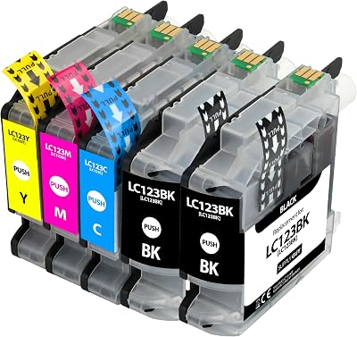 Supply Guy 5 Ink Cartridges for Brother LC-123 with Chip DCP-J132w J152w J4110dw