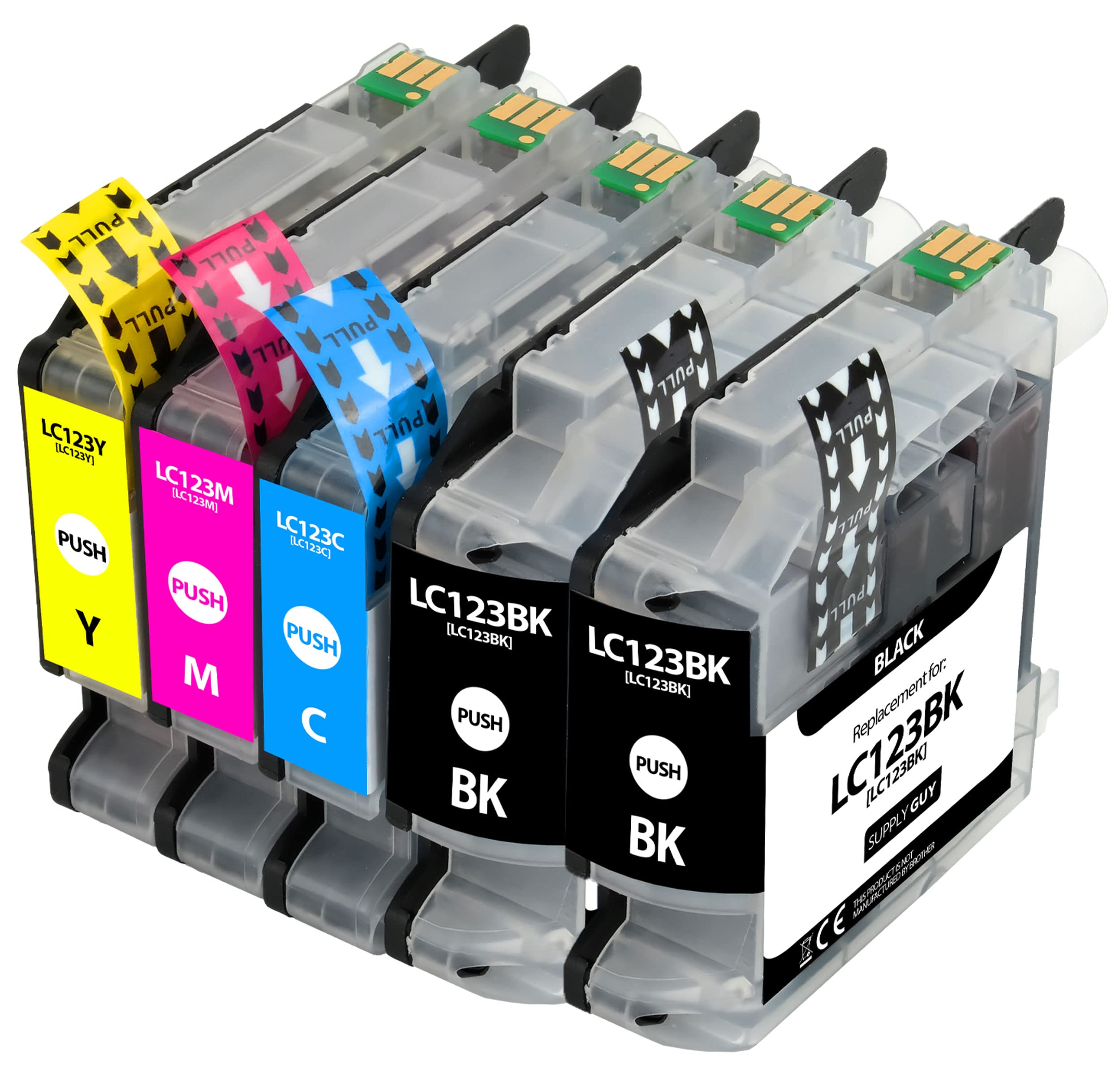 Supply Guy 5 Ink Cartridges compatible with Brother LC-123 with Chip and Level Indicator for Brother DCP-J132w DCP-J150 DCP-J152w DCP-J152wr DCP-J172w DCP-J4110dw DCP-J4110w and others