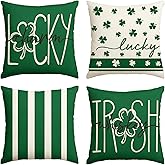 AVOIN colorlife ST Patricks Day Lucky Charm Irish Whiskey Clover Stripes Throw Pillow Covers, 18 x 18 Inch Green Shamrocks Decoration for Sofa Couch Set of 4