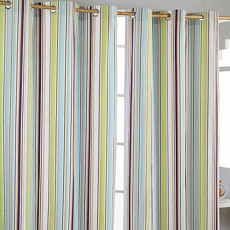 Homescapes Osaka Green Stripes Eyelet Curtain Pair 117cm 46