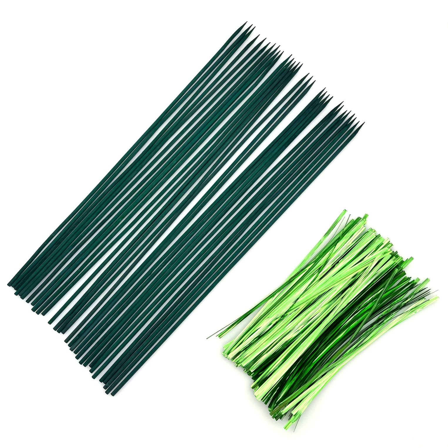 JZK 30PCS 40cm long green plant support sticks and twist ties, bamboo plant support stakes, wooden garden sticks for plants, house plant stakes