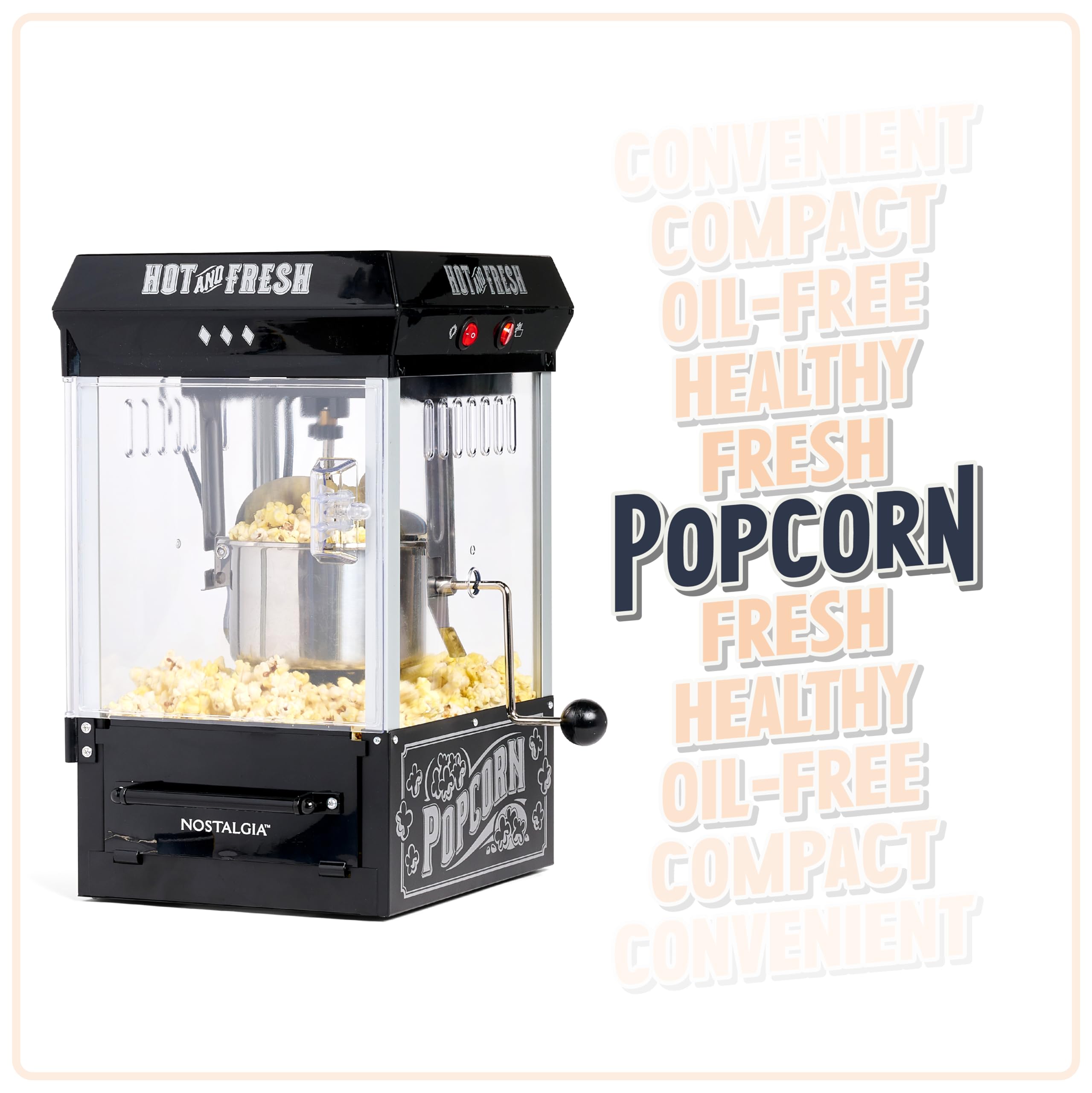 Nostalgia Popcorn Maker Machine - Professional Tabletop With 2.5 Oz Kettle Makes Up to 10 Cups - Vintage Popcorn Machine Movie Theater Style - Black