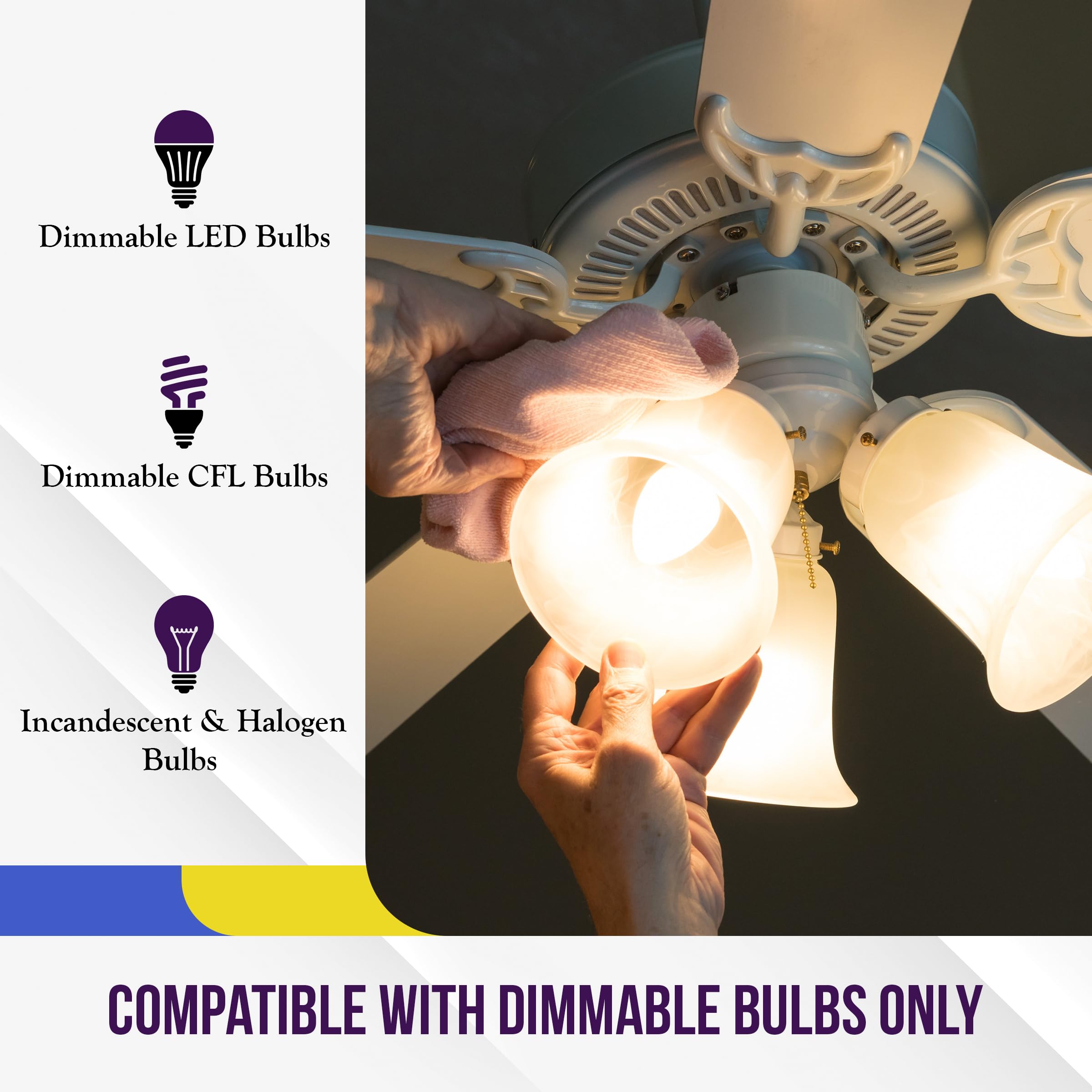 ENERLITES 3 Speed Ceiling Fan Control and LED Dimmer Light Switch, 2.5A Single Pole Light Fan Switch, 300W Incandescent Load, No Neutral Wire Required, 17001-F3-W, White