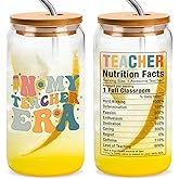 Msyueos 16Oz Teacher Glass Coffee Cup with Bamboo Lid - Insulated Thank You Gifts for Women Teachers, Ideal for Back to School, Retirement, End of Yea
