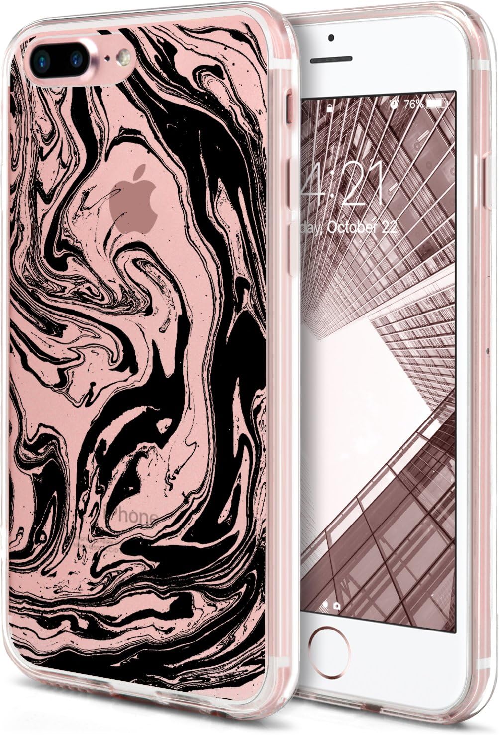 iPhone 8 Plus Case, iPhone 7 Plus Phone Cover,ROOEL [Marble Black Abstract Artwork Pattern] Slim Soft Protective TPU Bumper Frame Hard Clear Transparent Acrylic PC Plastic Back