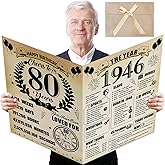 Uiorgui Large 80th Birthday Cards for Men Women, Vintage 1946 Happy 80th Birthday Greeting Card with Envelope Jumbo Eighty Guest Book Cheers to 80 Years Decorations Gifts Party Supplies