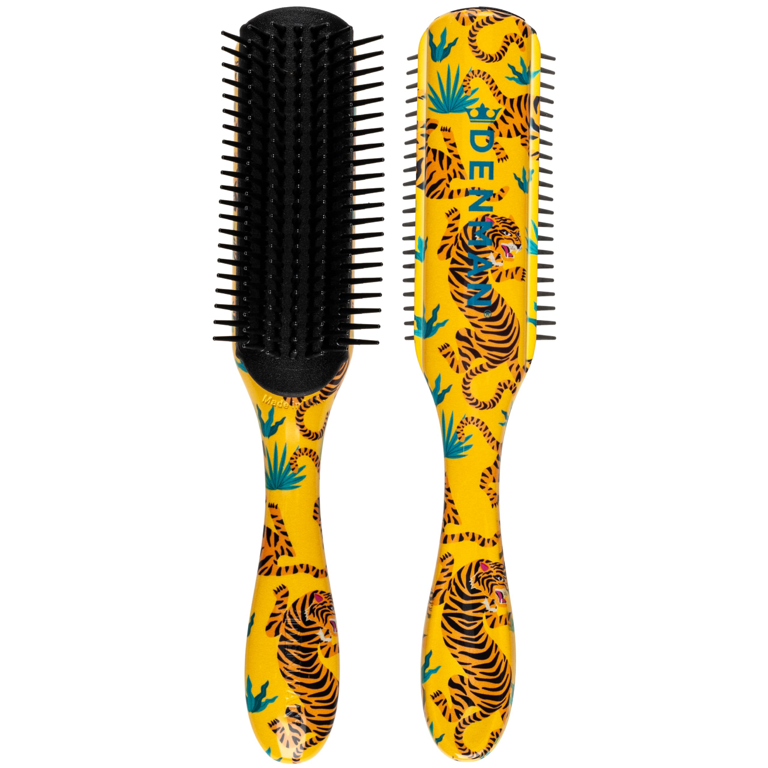 Denman D3 Original Curl Definer & Styler – 7 Row Detangling Brush for Smooth, Defined Curls – Precision Styling Brush for Curly or Straight Hair, Tiger
