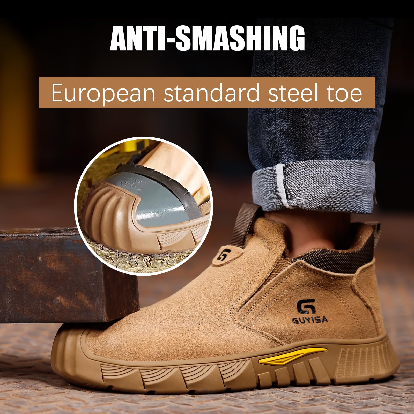 GLANOUDUN Welding Work Boots for Men Slip on Steel Toe Shoes for Men Indestructible Steel Toe Boots Welder Men's Working Shoes Fireproof Safety Footwear for Construction Men's Work & Safety Footwear