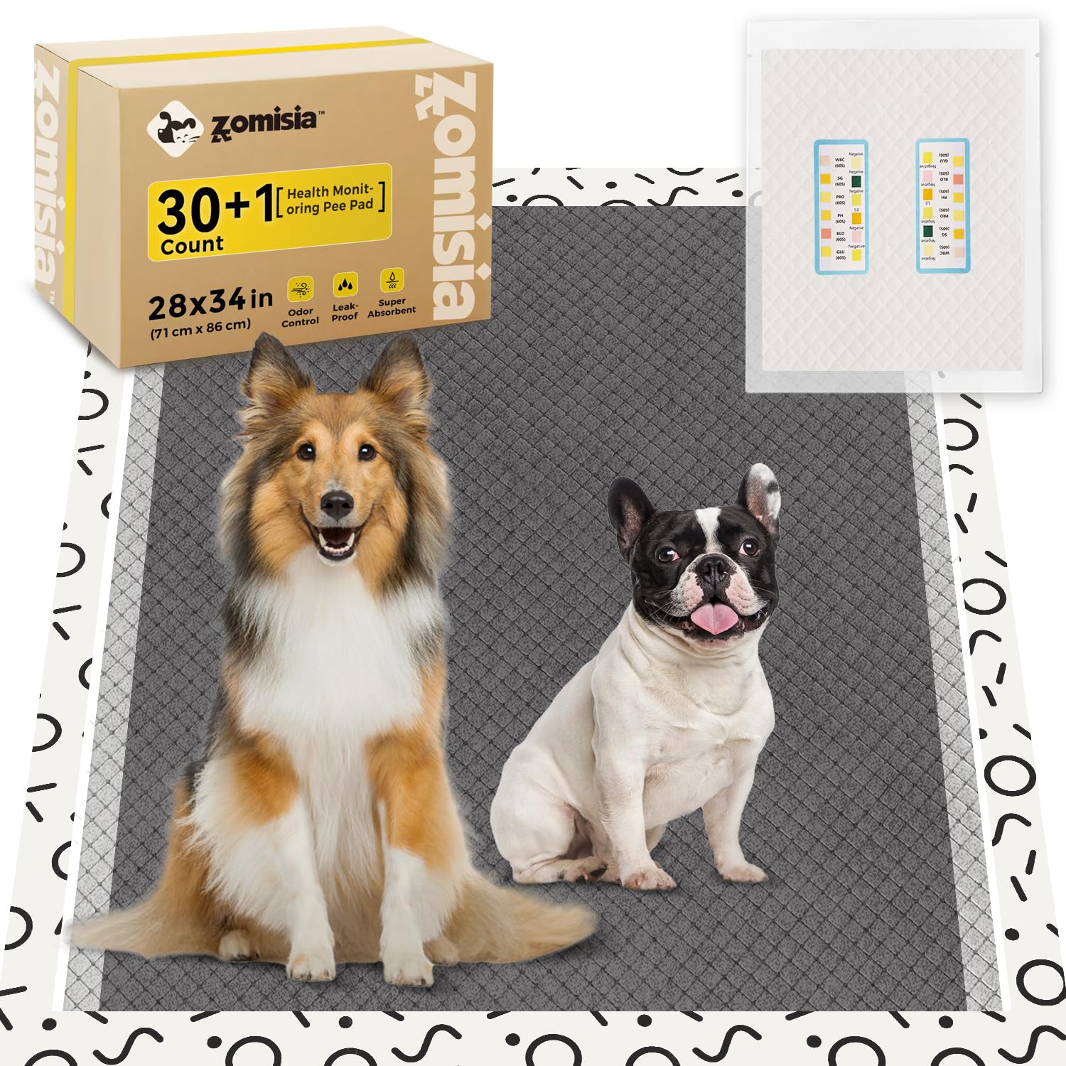 Photo 1 of ZOMISIA Charcoal Puppy Pee Pads for Dogs Extra Large, 28"x34" 30 Counts + 1 Extra Health Monitoring Pad - XL Dog Potty Training Pads Disposable, Odor-Control, Super Absorbent & Leak-Proof
