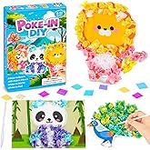 Lonfliness 8PCS Poke-in Craft and Art Kit Animal Theme No-Mess Fabric Sewing Art Puzzle Puncture Painting DIY Jungle Animal Toy Gifts for Creative Activity Game Birthday Party