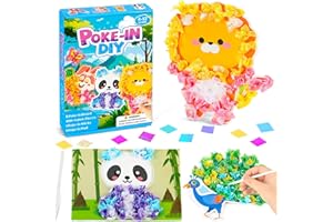 Lonfliness 8PCS Poke-in Craft and Art Kit Animal Theme No-Mess Fabric Sewing Art Puzzle Puncture Painting DIY Jungle Animal Toy Gifts for Creative Activity Game Birthday Party