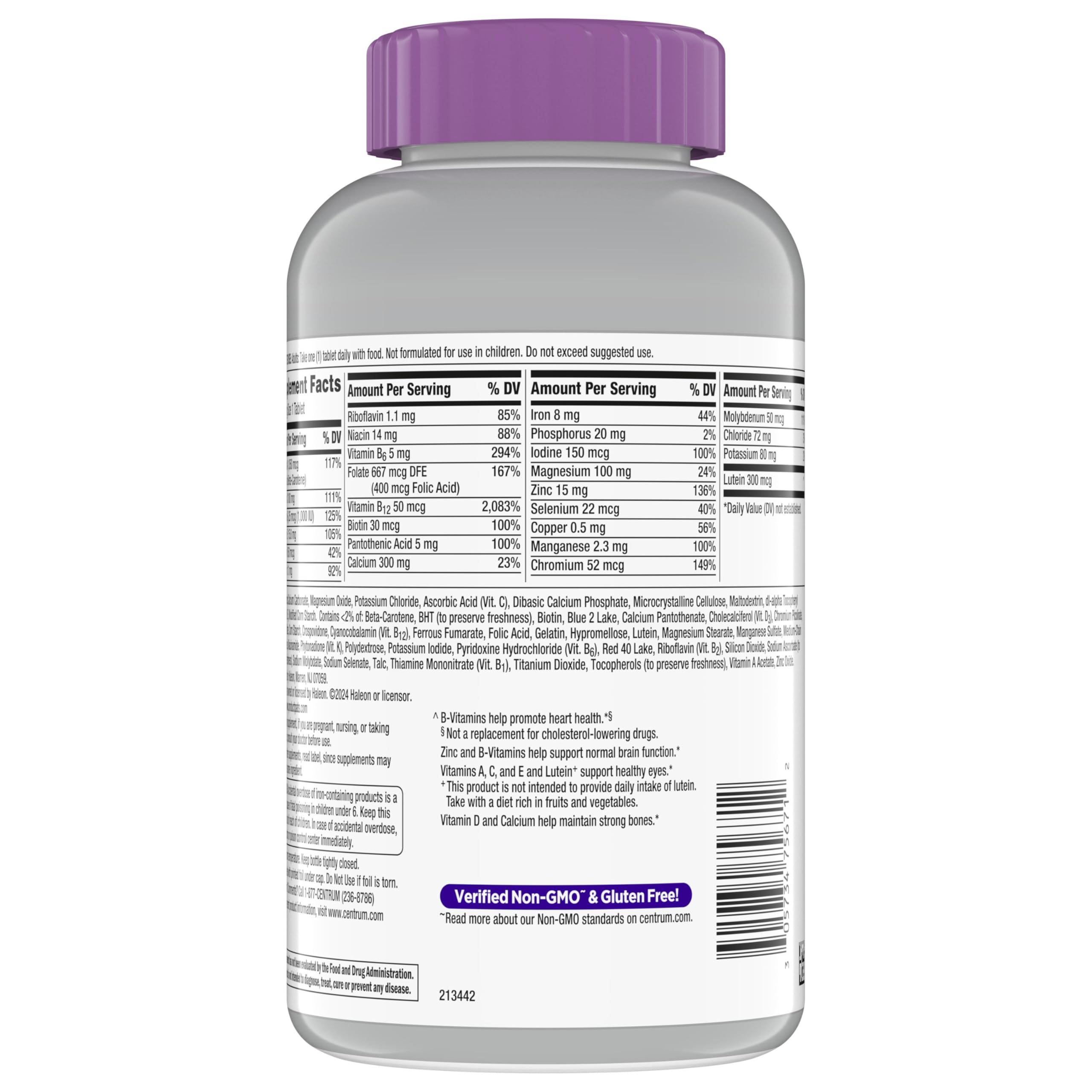 Centrum Silver Women's Multivitamin for Women 50 Plus, Multivitamin/Multimineral Supplement with Vitamin D3, B Vitamins, Non-GMO Ingredients, Supports Memory and Cognition in Older Adults - 200 Ct