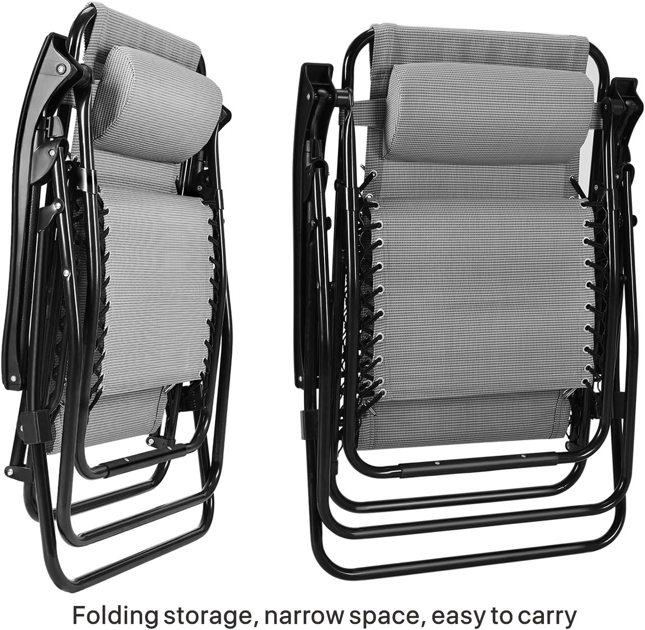 Flexzion Zero Gravity Chair - Anti Gravity Outdoor Lounge Patio Folding Reclining Chair and Textilene Seat with Footrest & Adjustable Pillow for Yard, Beach, Camping, Garden, Pool, Lawn Deck (Gray) : Garden & Outdoor