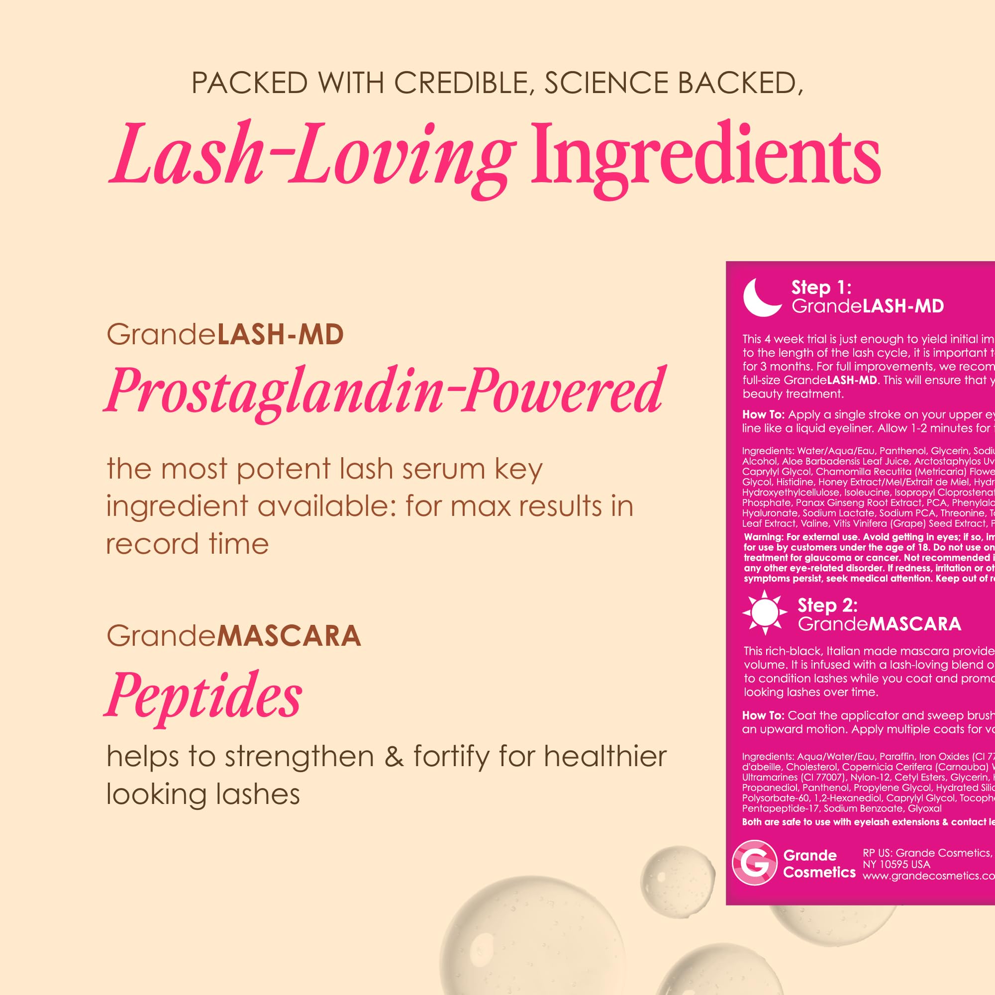 Grande Cosmetics Lash & Brow Care Systems – Multi-Step Enhancing Sets for Longer, Fuller, Healthier Look