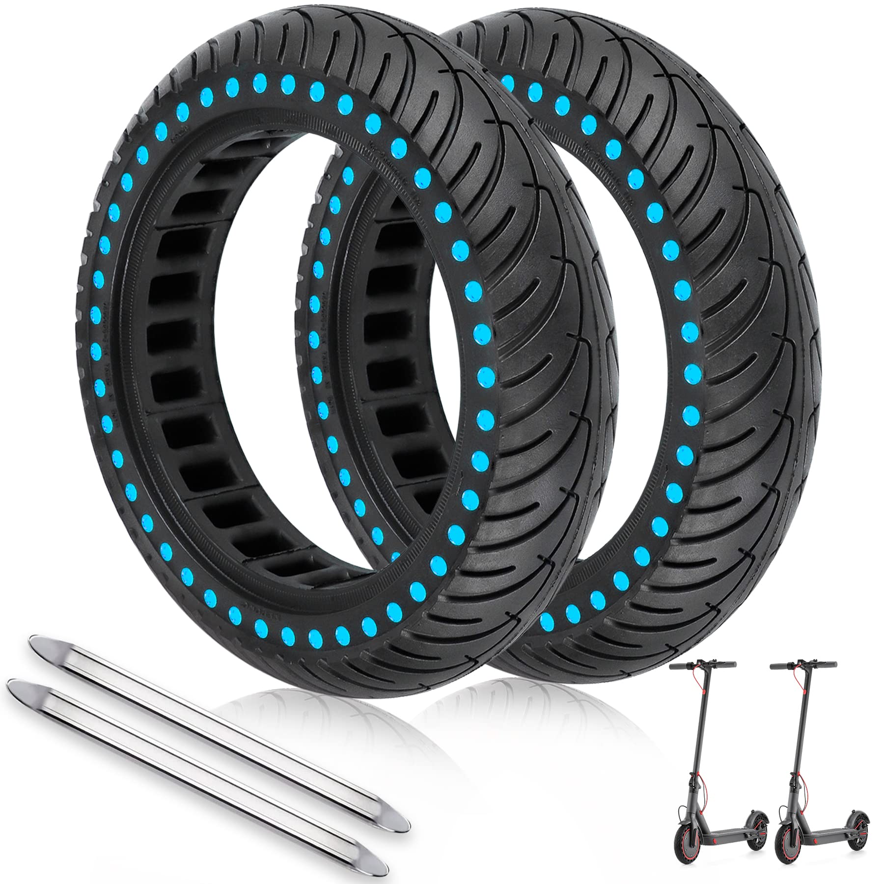 ANSENI New Version Full Tyre for Xiaomi Scooter M365,1S, Essential, Pro2, Gotrax GXL/XR, Elastic Wheel, Puncture-Proof Heavy Duty 8.5 Inches (Blue Point 2 Units + Levers)
