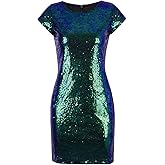 Vijiv Women's Sparkle Glitzy Glam Sequin Short Sleeve Flapper Party Club Dress