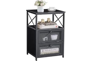 VECELO Black Night Stand, End Side Table with Storage Space and Door,Modern Nightstands for Living Room,Bedroom