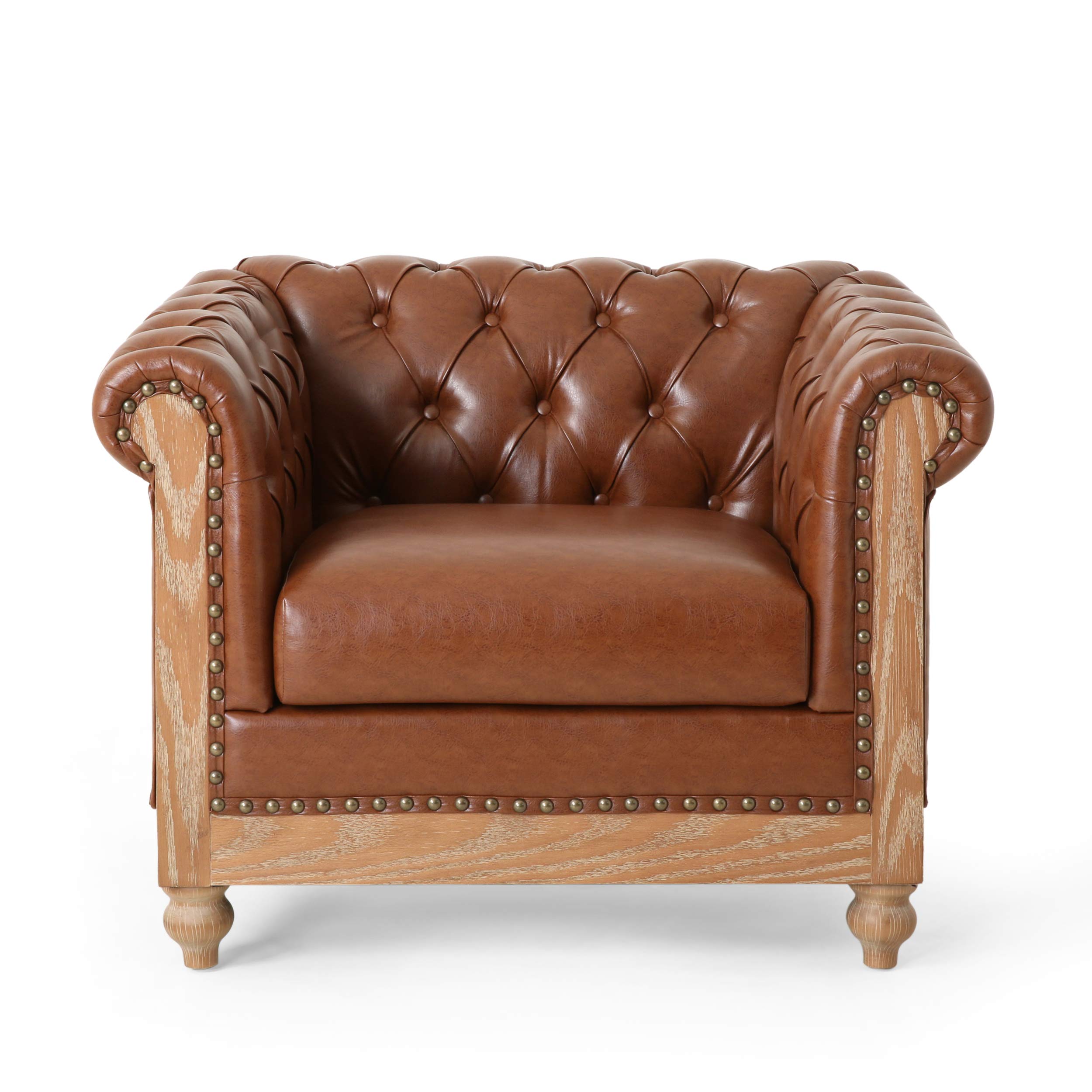 Photo 1 of **MINOR RIP** Castalia Tufted Club Chair with Nailhead Trim - Cognac Brown/Natural