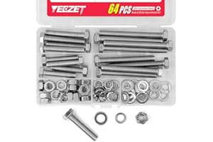 YEEZET 16Set M8 Stainless Steel Heavy Duty Screws Bolts and Nuts Flat & Lock Washers Assortment Kit, 304 Stainless Steel 18-8,Fully Machine Thread, 40mm 50mm 70mm 80mm