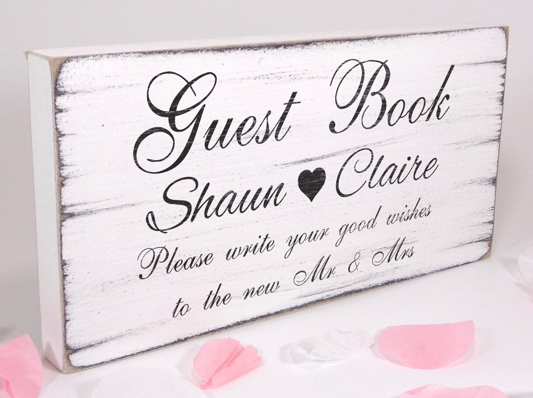Personalised Guest Book -Free Standing White Vintage Wedding Table Sign - Shabby but Chic