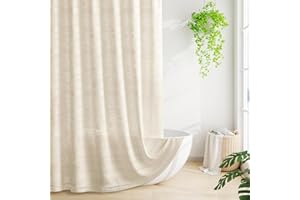 Craidlela Boho Farmhouse Shower Curtain Set with Tassel, Linen Bohemian French Country Chic Bathroom Shower Curtain Set, Modern Striped Textured Shower Curtain 72x72 - Beige/Cream