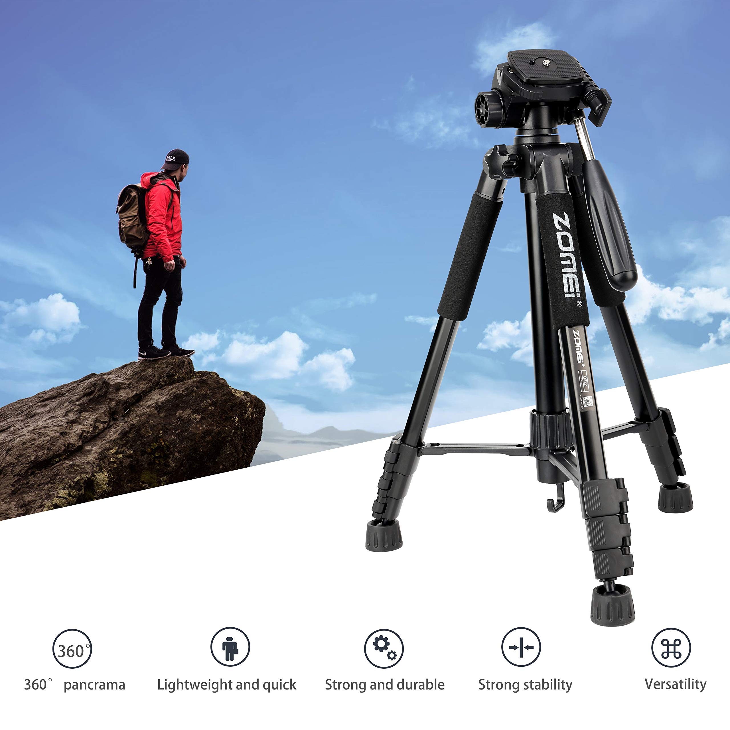 Zomei Camera Tripod Monopod 58-inch Professional Digital Camera Aluminum Tripod Support for Panoramic Shooting Designed for Sony Nikon Canon Camera