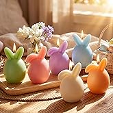 Lyrow 6 Pcs 3.8 x 5.6 in Pastel Easter Bunny Eggs Candle Spring Table Centerpiece Bunny Egg Shaped Votive Scented Soy Candle Gift for Table Home Bedroom Holiday Party Decoration