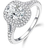 MOOSEA 2ct Moissanite Engagement Rings for Women - Cushion Cut Lab Created Moissanite Halo Promise Ring for Her 14K White Gold Plated Sterling Silver Jewelry Gifts