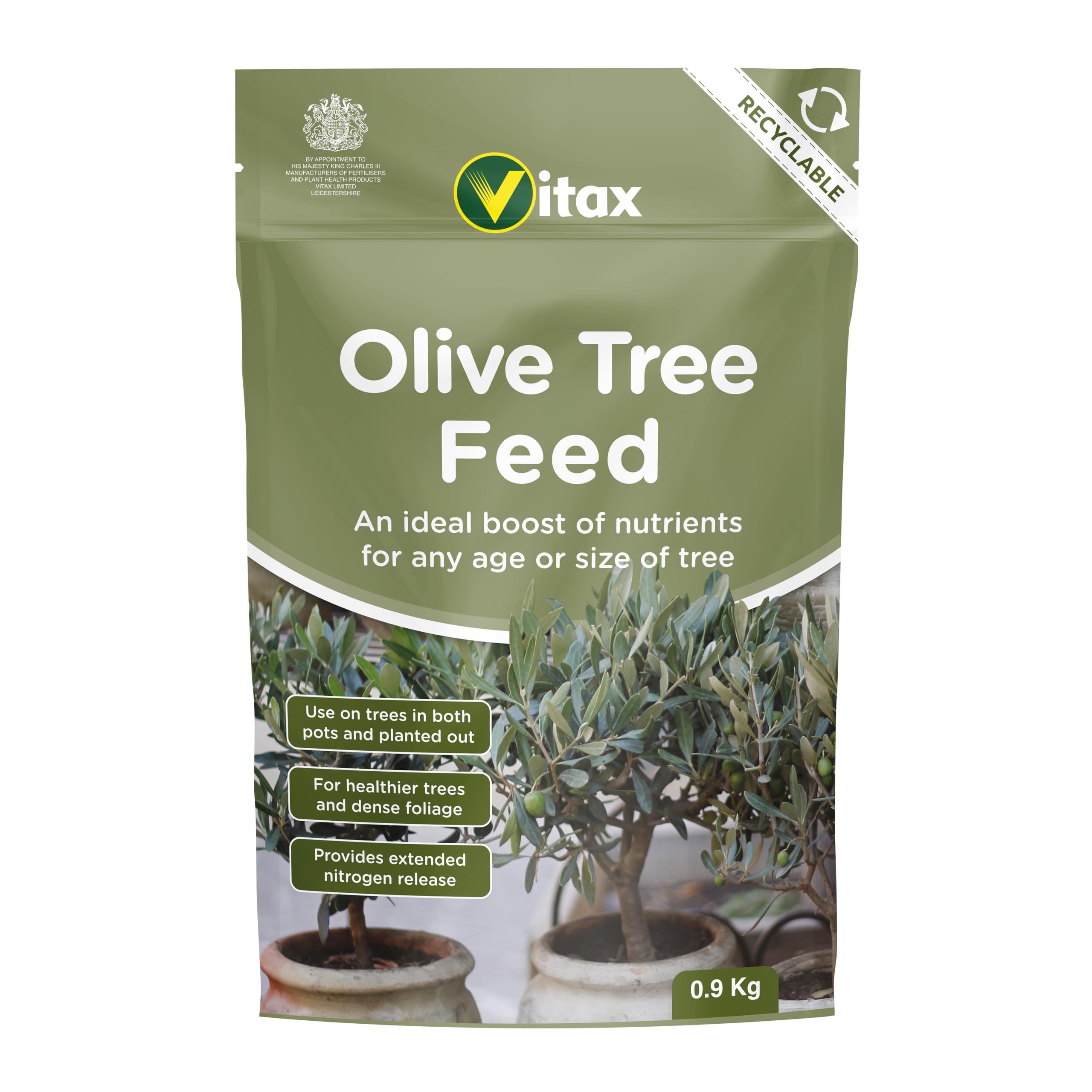 Vitax Olive Tree Feed, Suitable For Borders, Pots & Containers, Encourages Healthy Growth: 0.9Kg Pouch