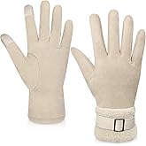 yafeite Gloves For Women Cold Weather,Touchscreen Winter Gloves for Women Fleece Lined,Women's Windproof Suede Leather Gloves