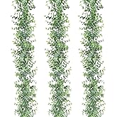 Dolicer 3 Pack Artificial Eucalyptus Garland, 6Ft/Pcs Greenery Garland Faux Vines Garlands Plant Artificial Hanging Eucalyptus Leaves Green Garlands Decor for Bedroom Wedding Arch Wall Party Table