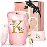 Coffee Mugs - Personalized Gifts for Women, Initial Customized Ceramic Marble Cups 14 Oz Pink, Luxury Birthday Christmas Mother's Day Gift for Her Mom Grandma Girlfriend Friend Unique,K