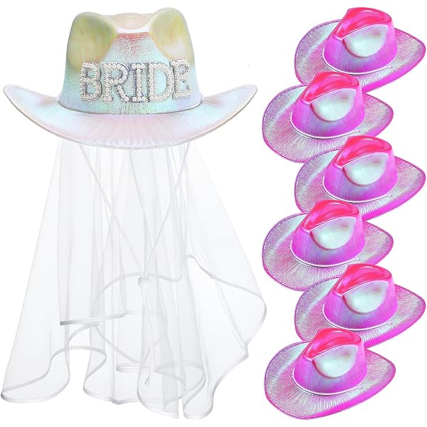 1687 7 Pcs Neon Sparkly Glitter Space Cowboy Hat, 1 Western Bride To Be 61ItXPIXcmL.jpg_BO30,255,255,  main image 4