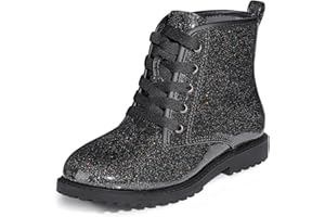 FITORY Girls/Boys Ankle Combat Boots with Side Zipper and Lace-Up, Waterproof Glitter Style, Easy On/Off Sparkle Shoes for Toddler/Little Kid/Big Kid