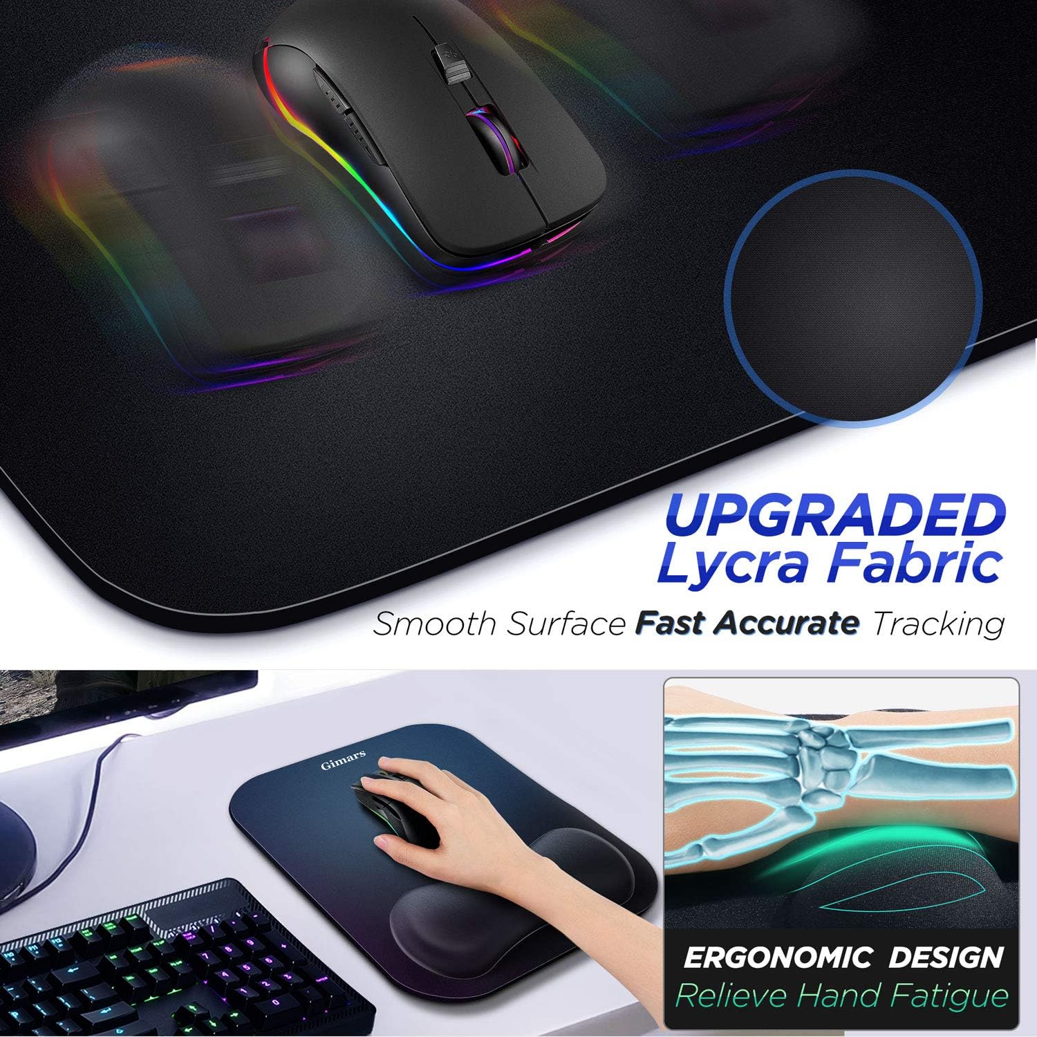 Gimars Large Smooth Superfine Fibre Memory Foam Ergonomic Mouse Pad Wrist Rest Support - Mousepad with Nonslip Base for Laptop, Computer, Gaming & Office - Comfortable for Easy Typing & Pain Relief : Office Products