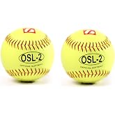 OSL-2 full grain leather neon softball ball, size 12", yellow with red stitching 2 pcs