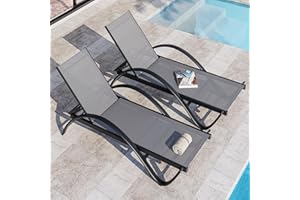 JY QAQA PET JY QAQA 2PCS Patio Outdoor Lounge Chaise with Wheels, Aluminum Patio Lounge Chair with 5-Position Adjustable Positions for Poolside, Beach, Yard，Light Grey