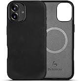 Belemay Compatible with iPhone 16 Plus Leather Case, Compatible with Magsafe, Premium Crazy Horse Leather [Vintage Aesthetic] Comfort Grip, Metal Buttons & Camera Bump Frame, (6.7") Black