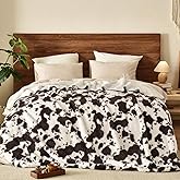 PHF Cute Cow Print Sherpa Blanket King Size for Women Men Adults, Reversible Thick and Warm Blanket for Winter, Ultra Soft Fuzzy Animal Pattern Bedding for Bed Sofa Couch, 108x90, Brown