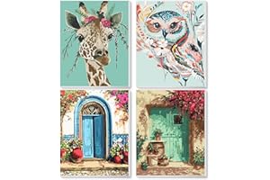 Ninonly 4 Pack Paint by Number for Adults Framed Canvas, DIY Landscape Arts and Crafts Paint by Numbers for Adults for Home Wall Decor, 9 * 12 Inch