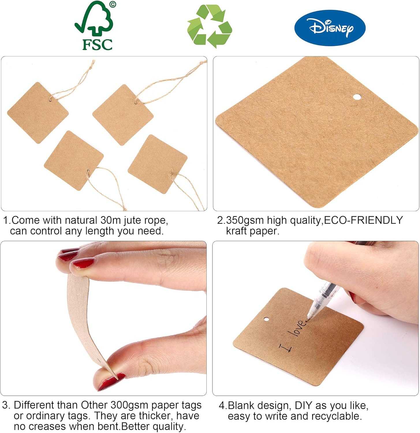 KAKA SENLIN Square Kraft Paper Tags,Premium Quality 100 PCS Brown Hang Labels with 30M Jute Twine String,Perfect for Name Card,Personalized Gift Wrapping,Wedding,Office,Business,Art and Craft: Health & Personal Care