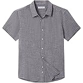 Demofair Men's Short Sleeve Button Down Shirt Cuban Collar Anti-Wrinkle Shirt Casual Summer Beach Shirt