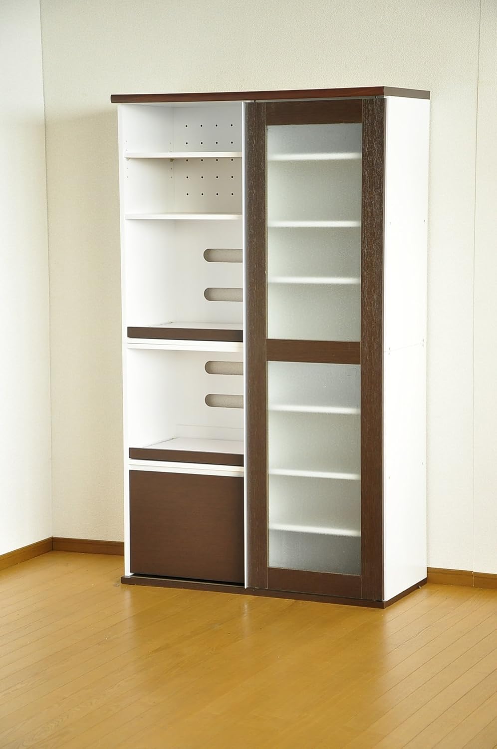 レンジ台 フォルム 引き戸タイプ食器棚 ダークブラウン ホワイト ブラウン B004wmej9k ブラウン Sgdl 10 家具 使い勝手の良い