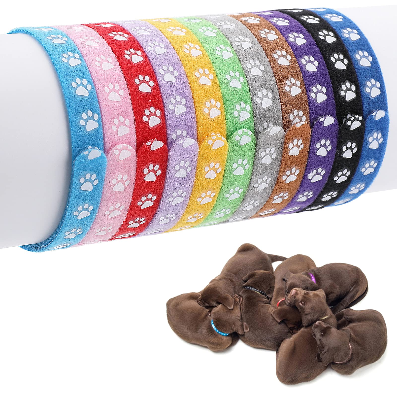 Molain 12 Pcs Puppy Collars, Assorted Colors Whelping Collars for Small Puppies, Adjustable ID Collars Bands for Small Cats Dogs, Puppy Identification Collars,Newborn Collars for Kittens (30cm/11.9in)
