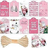 Lincia 120 Pcs Pink Christmas Tag Winter Paper Gift Tags Christmas Hanging Tags Labels with String for Holiday Party Wrapping Xmas Decor, 10 Styles(Fresh Style)