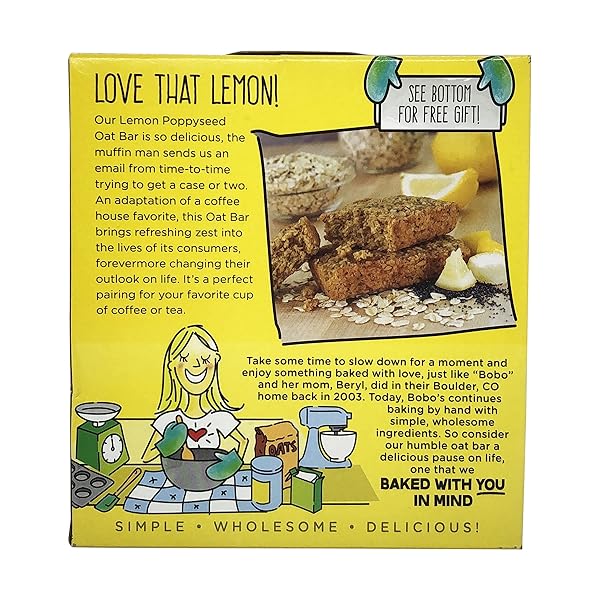 BOBO’S OAT BARS LEMON POPPYSEED OAT BAR 4 COUNT, 3 OZ